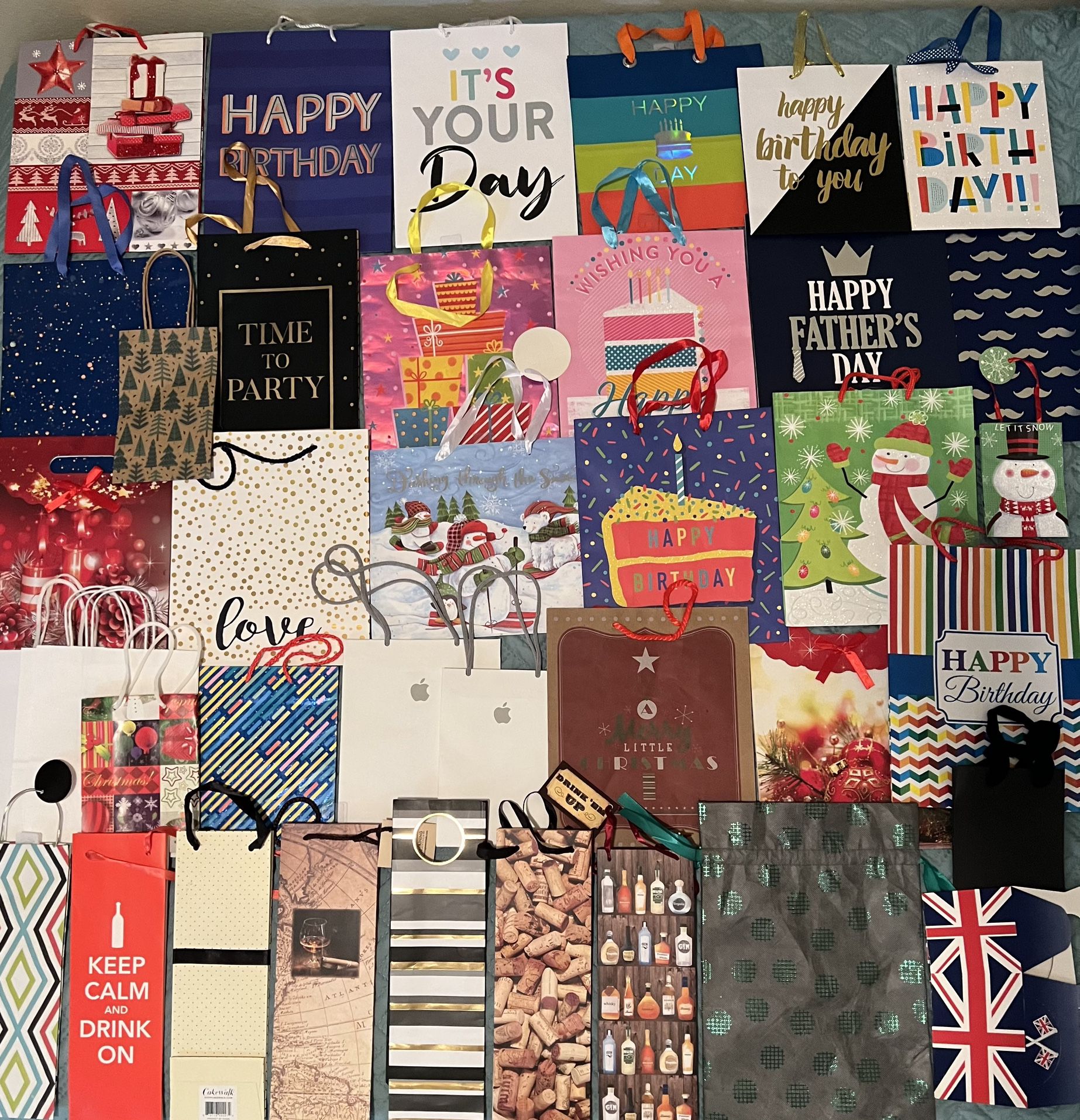 40 gift bags - 0.50 Cents  each! Birthday 10,  Christmas 9,  Bottle 7 and other themes 14