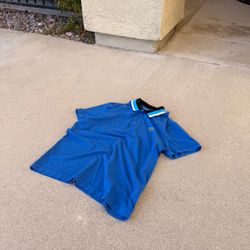 Lacoste Classic Fit Blue Polo Shirt with Striped Collar Mens Large