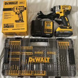Dewalt 20-volt Max 1/4-in Brushless Cordless Impact Driver, Drill Bit 100 Piece Set, Charger And Battery 