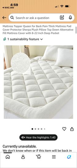 QUEEN Mattress Topper for Back Pain Thick Mattress Pad Cover Protector Sherpa Plush Pillow Top Down Alternative Fill Mattress Cover with 8-22” Deep Po