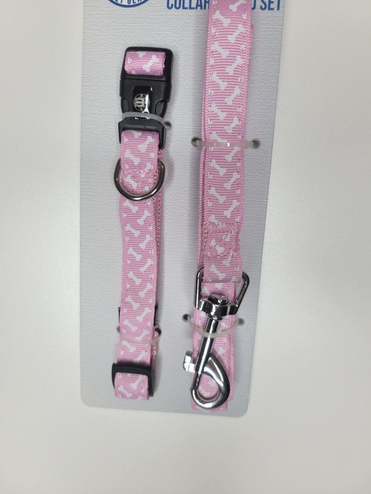 Light Pink Bone Collar Leash Set 