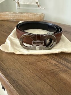 Authentic Salvatore Ferragamo Reversible Leather Belt 32/80 Brown & Black Gancini