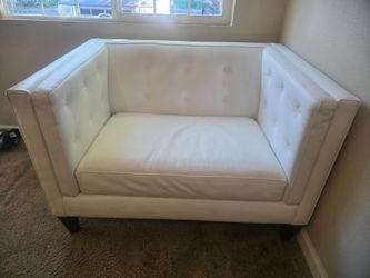White Tufted Leather Loveseat Chair