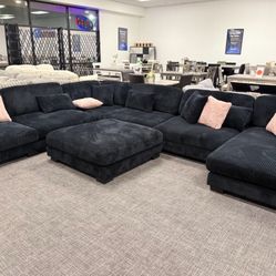 Black XL Corduroy Sectional Set - Free Delivery Promo 