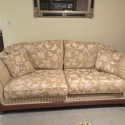 Vintage-Style 3-Seater Sofa with Real Wood Accents – $200