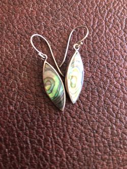 925 Abalone Almond Shaped Dangle Earrings