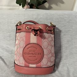 COACH Mini Dempsey Bucket Bag In Signature Jacquard With Stripe And Coach Patch