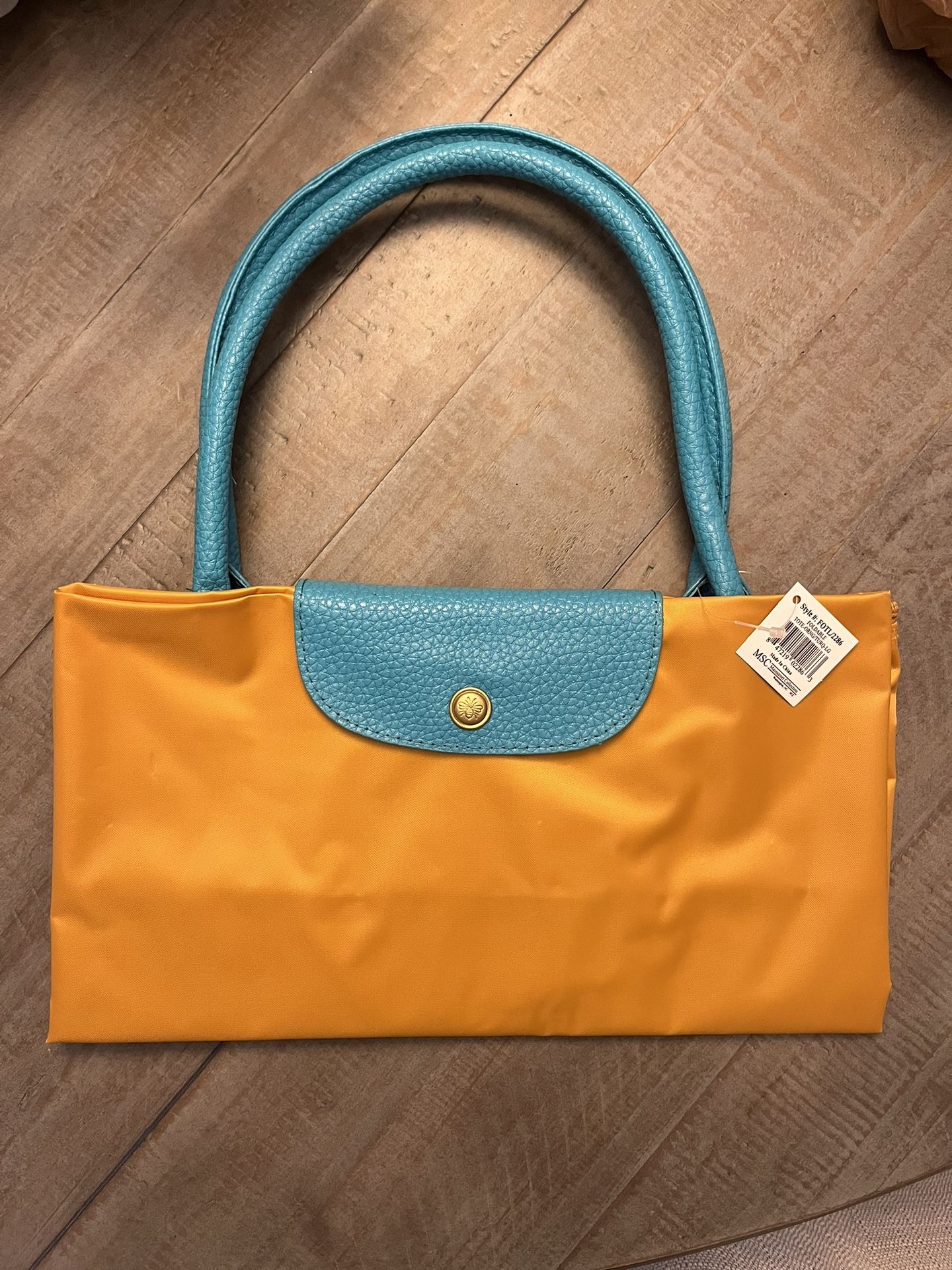 MSC Foldable Tote Orange And Turquoise - New With Tags