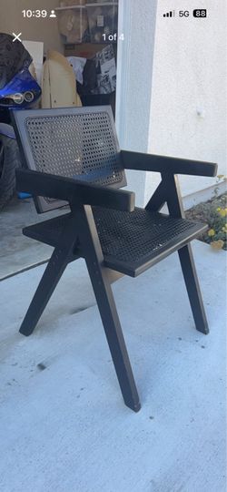 Black Wood and Cane Accent Chair with Arms