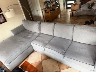 $2000 OBO for living/dining room!  => Blue/Gray Fabric Sectional Sofa, TV stand, sideboard, 2 bookcases, dining room table, 8 chairs, and China cabine