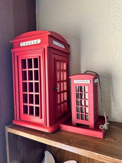 Solid Wood London Telephone Booth Decorative Storage Cabinet Set – Red British Phone Box