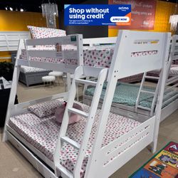 Twin/Full White Bunk bed w. Drawers & Ortho Mattresses Included 