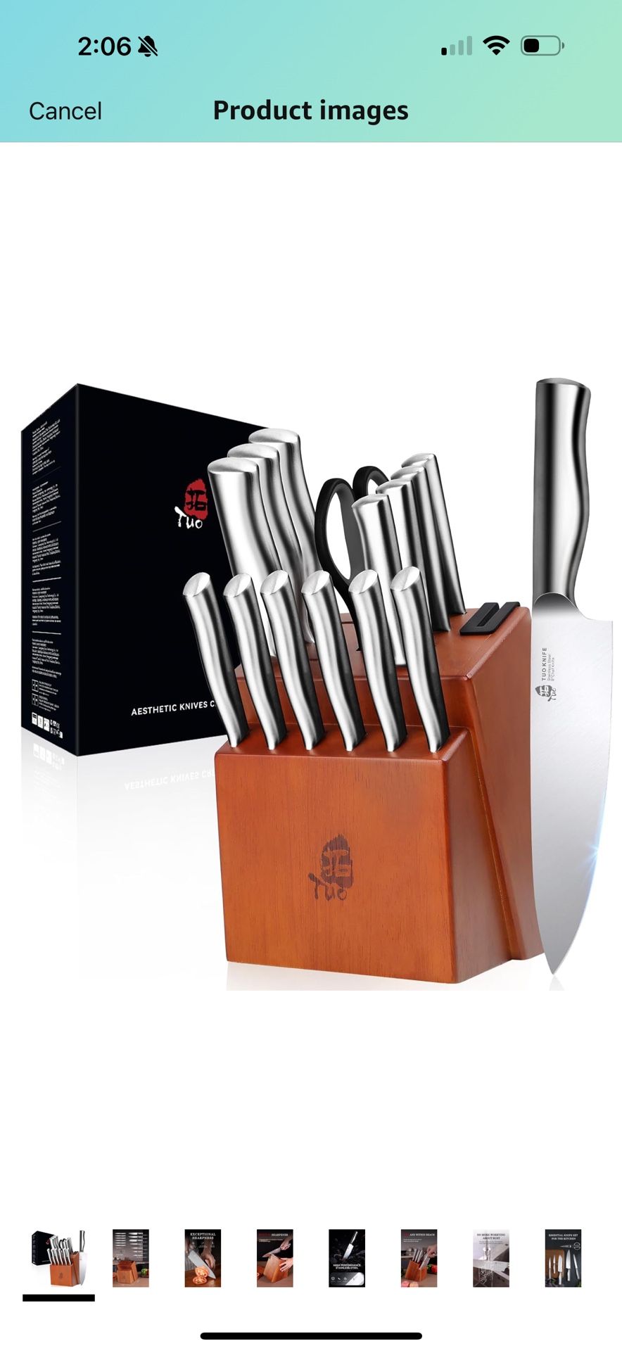 TUO Knife Block Set with Sharpener, 16 Pcs Knife Set for Kitchen, Razor Sharp High Carbon Stainless Steel Blades and Ergonomic Handle