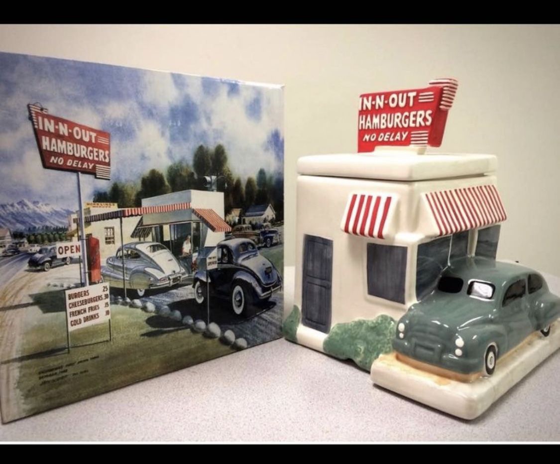 IN-N-OUT Burger Ceramic Cookie Jar W/ Original Box Classic Vintage Americana