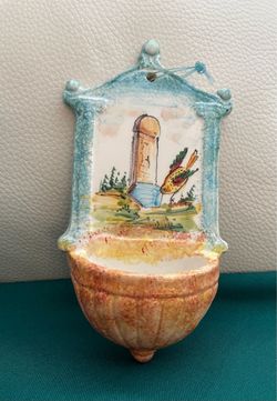 Vintage beautiful traditional Italian Holy Water font handmade in Tuscany