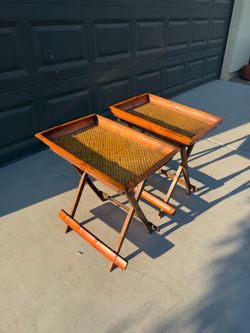 Pair of Folding Bamboo Tray Tables / Side Tables
