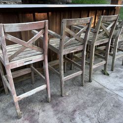 Pottery Barn Hempstead Teak Outdoor Stools (4)