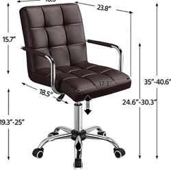Office Desk Chair PU Leather Mid-Back Task Chair Executive Chair Modern Adjustable Home Office Chair Swivel Chair with Smooth Casters Brown 591932