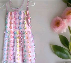 Spring Summer Rainbow Butterfly Sleeveless Dress Girls Size 12 Sheer Neckline
