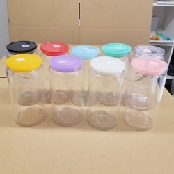 16oz Glass Cup With colorful Lids