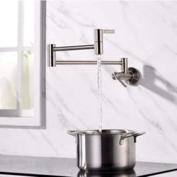 LUXIER Contemporary 2-Handle Wall-Mounted Pot Filler in Brushed Nickel