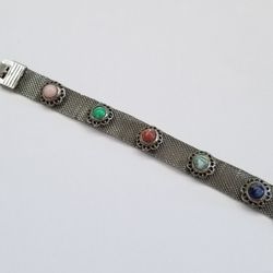 Mesh Bracelet With Synthetic Stones 