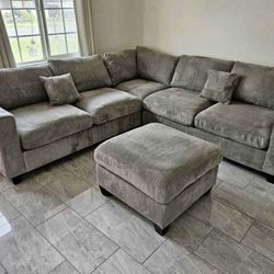 Corduroy Sectional Sofa With Ottoman