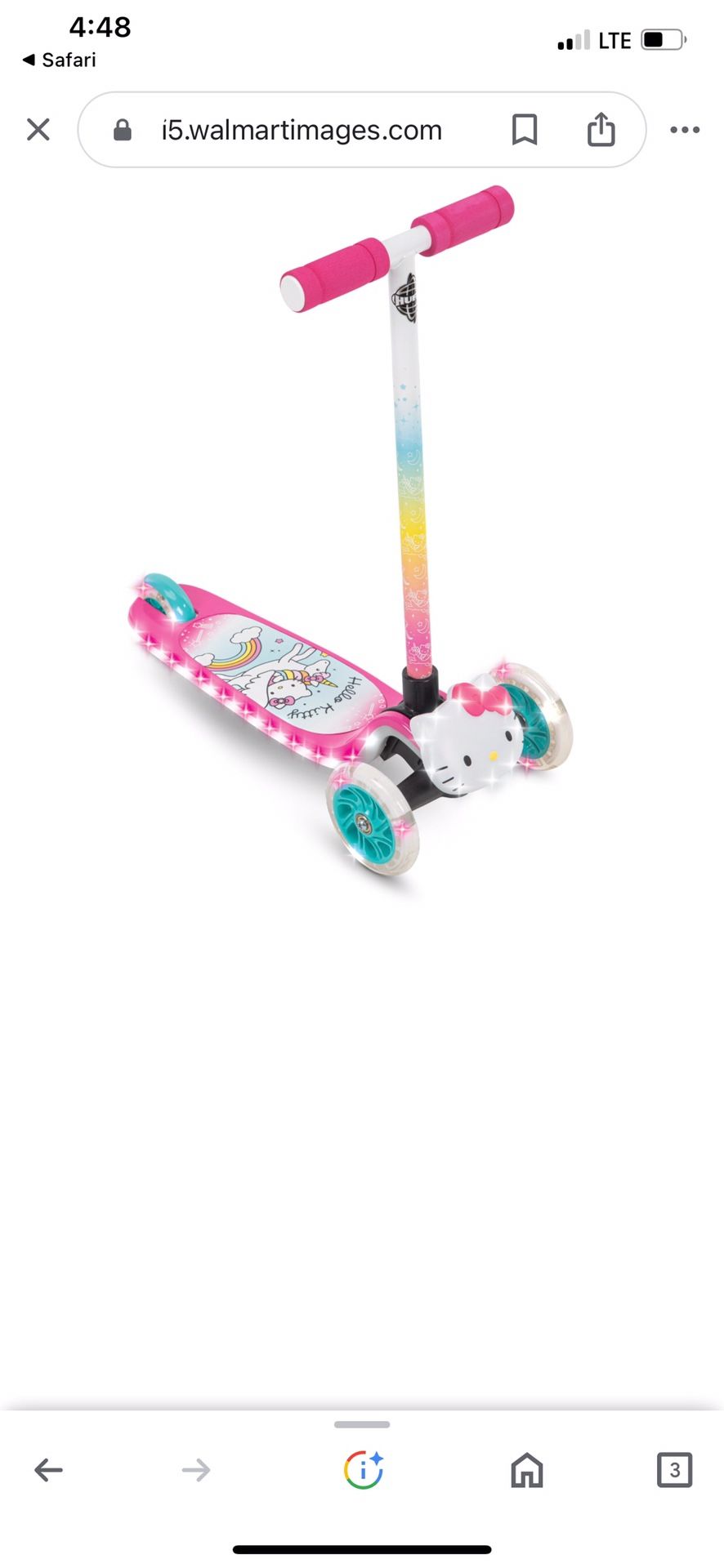 Hello Kitty Tilt N' Turn 3-Wheel Kick Scooter for Girls, By Huffy, Pink
