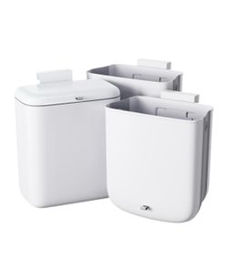 Leguo•Wall Mounted Kitchen Compost Bin with Lid, Hanging Trash Can for Cabinet Door, White Plastic Food Scrap Bin for Kitchen Counter and Under Sink,
