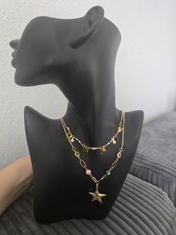Star double necklace with earrings