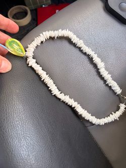Puka Shell Necklace with Green Pendant
