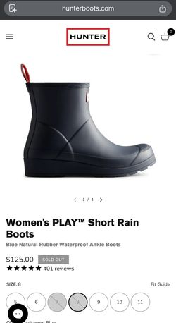 Hunter Women's PLAY Short Rain Boots Blue Natural Rubber Waterproof Ankle Boots