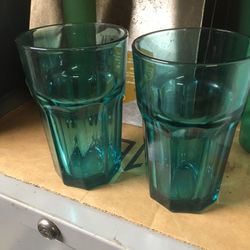 two pokal ikea clear teal blue aquamarine glass tumbler