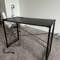 DKNY Black Marble Folding Desk With Outlet