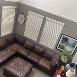 Brown leather Sectional with Ottoman 
