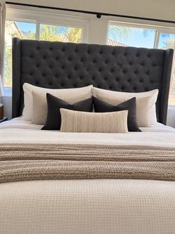 Dark Gray Tufted Wingback Upholstered Headboard