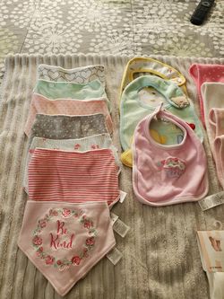 Baby bibs, burp clothes and socks