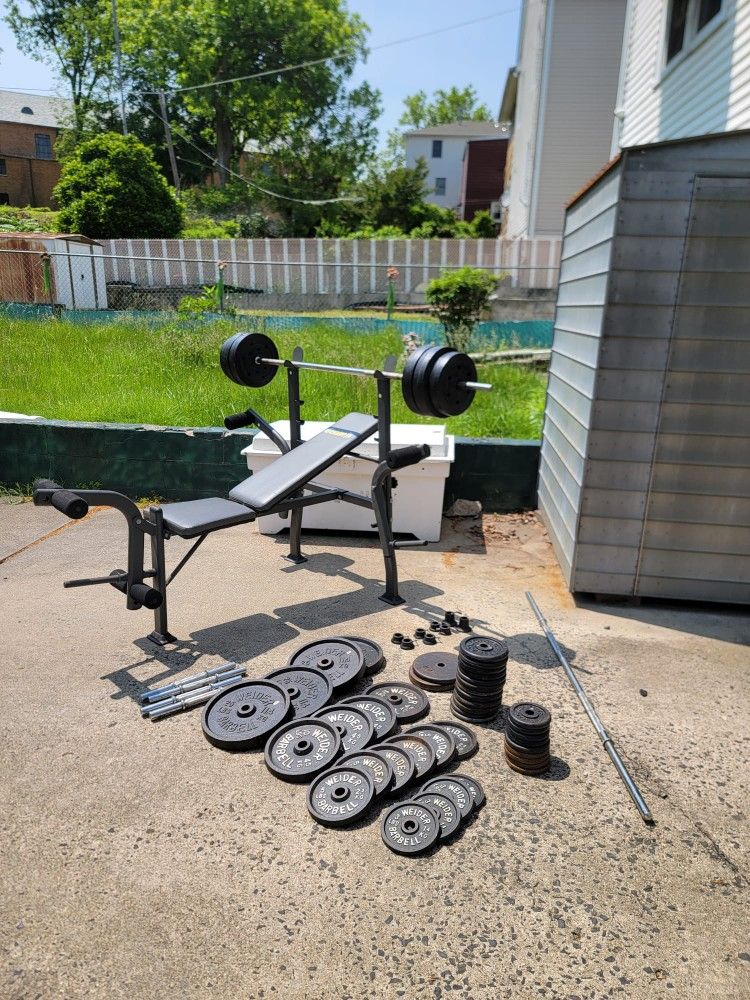 Gym Bench Weight Set 360lbs w barbell & dumbells - Can deliver