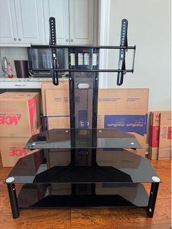 Tv stand and mount,  color black glass