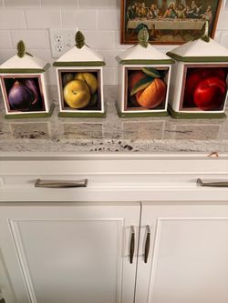 Vintage fruit, gallery, ceramic canister, set of four