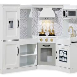 Wooden Pretend Play Corner Kitchen Kids Playset, White