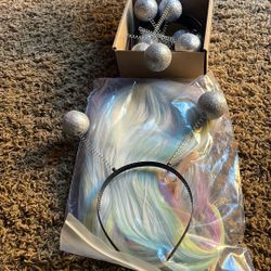 Multicolored Wig(NEW)  and 4 Alien Headbands Halloween Costume Accessories