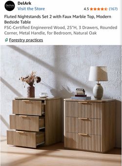2 natural wood fluted nightstands (New in box)