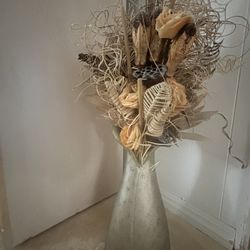 Golden Decorative Vase And Faux Flowers