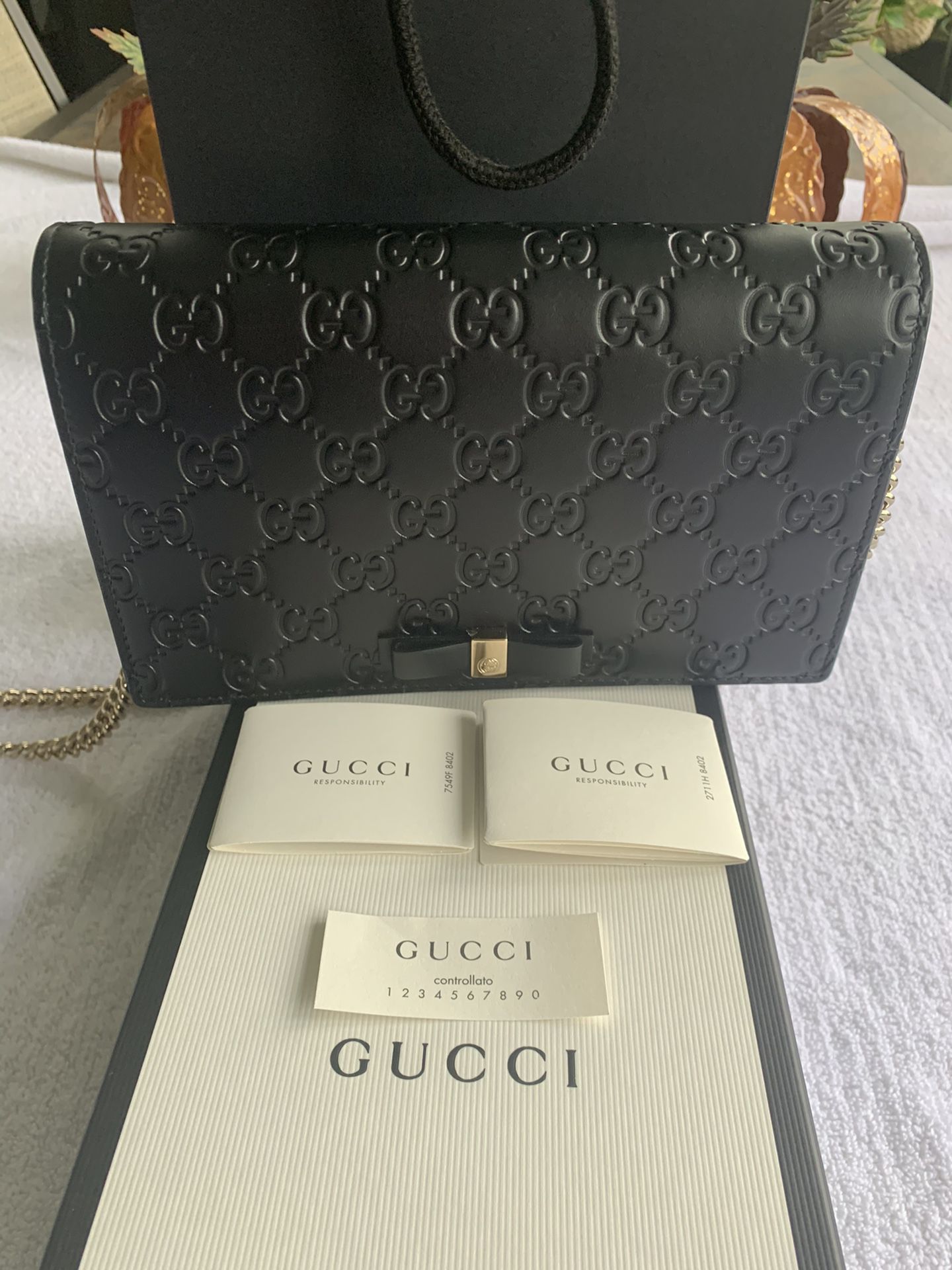 Black Guccissima Leather Signature Mini Wallet on