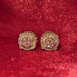 10k Yellow & White Gold Diamond Round Cut Flower Earrings 0.48 ctw