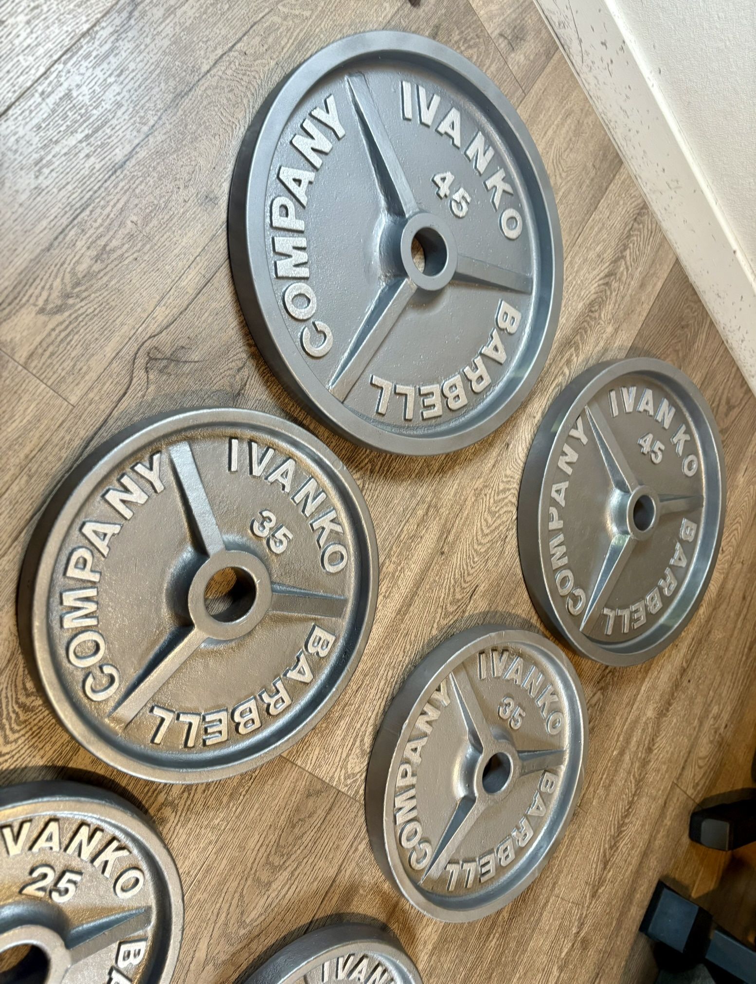 IVANKO’S FULL Olympic Set [ 5s And 2.5s Different Brand] Reconditioned Beautiful Vintage Cast Iron Weight Plates 