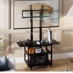 Mobile TV Stand, Rolling TV Stand with Storage, Mobile TV Cart on Lockable Wheels
