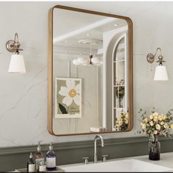 24X36 Inch Bathroom Mirror with Wood Grain