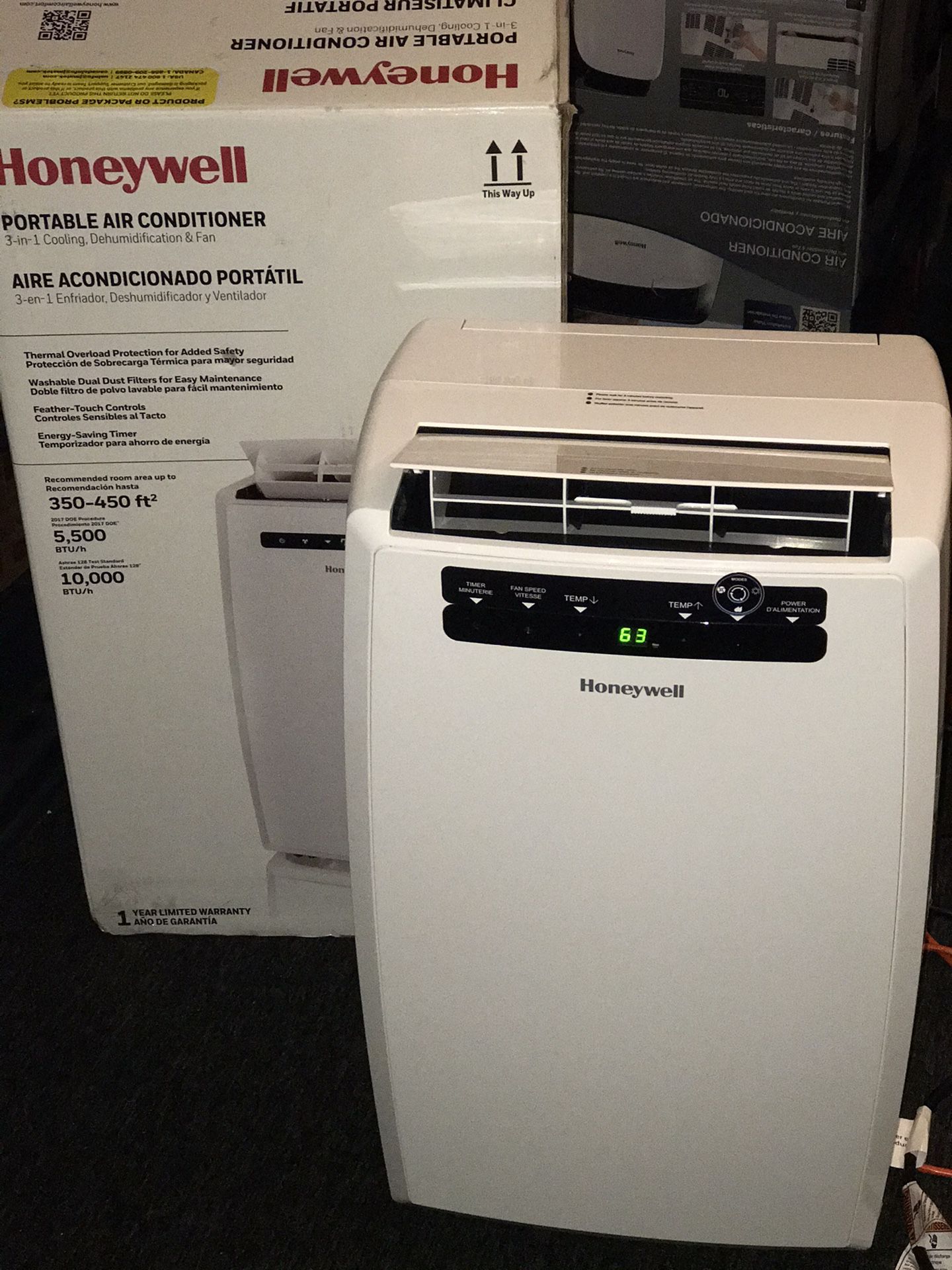 Honeywell MN10CESWW Portable Air Conditioner, 10,000 BTU Cooling, With Dehumidifier & Fan (White)